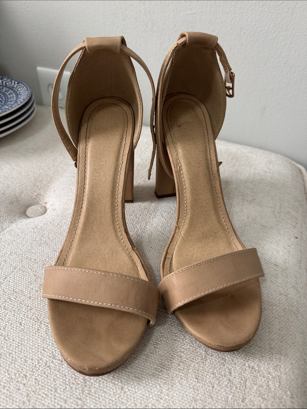 Women's Ankle Strap Block Heel Sandals - Tan